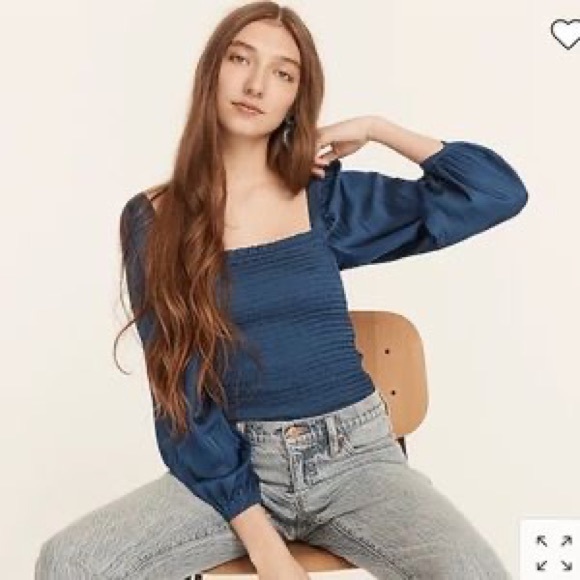 NWT J. Crew black squareneck smocked featherweight satin cropped top size S - Picture 7 of 7